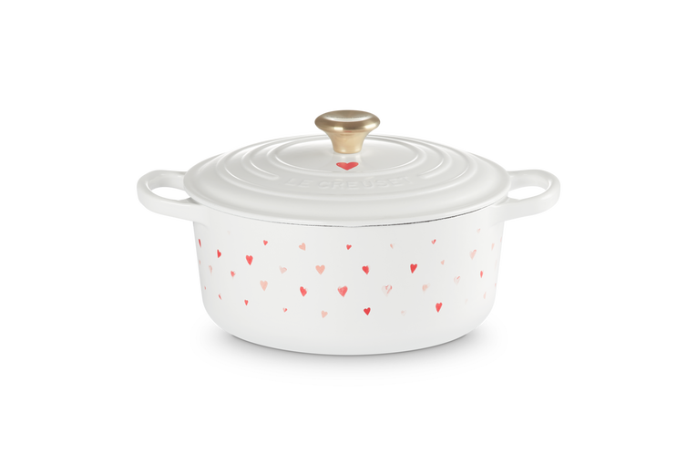 OUT Le Creuset, runder Bräter "Signature" Ø 22cm HEARTS weiß