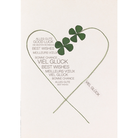Herzblütenkarte „ Viel Glück“ mehrsprachig, Naturblume