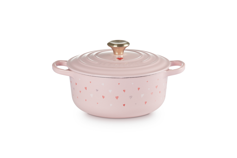 OUT Le Creuset, runder Bräter "Signature" Ø 22cm HEARTS weiß